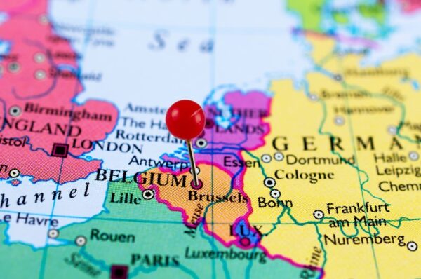 Brussels,Map.,Close,Up,Of,Brussels,Map,With,Red,Pin.